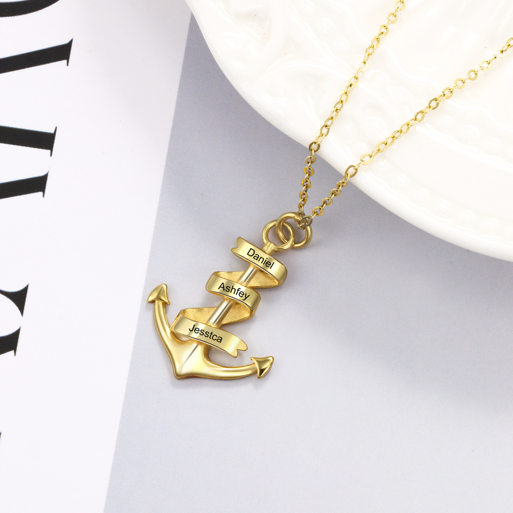 Collier d'ancre marine nautique Pirate ancre pendentif 3 Prénoms Personnalisés Collier Homme