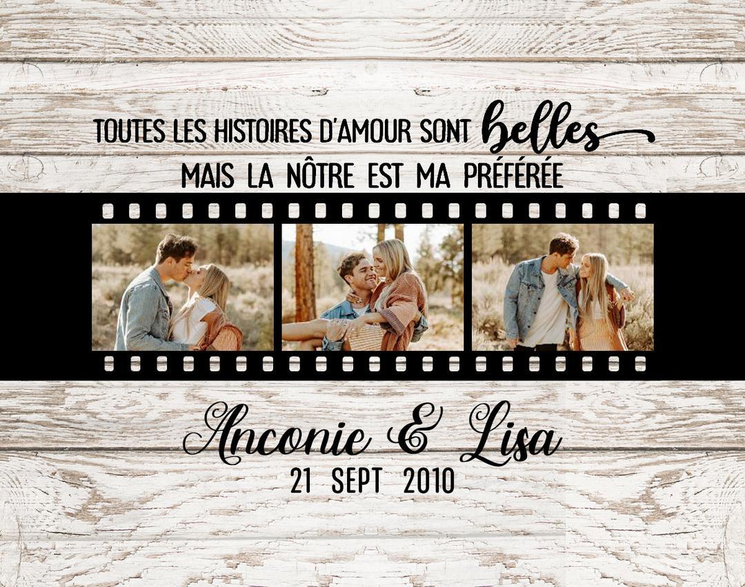 Cadre en bois de Saint-Valentin 2 Prénoms personnalisé avec 3 photos et date | Jessemade