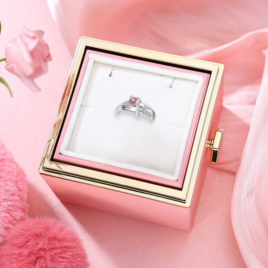 Bague 2 Prénom Personnalisé avec Pierre de Naissance