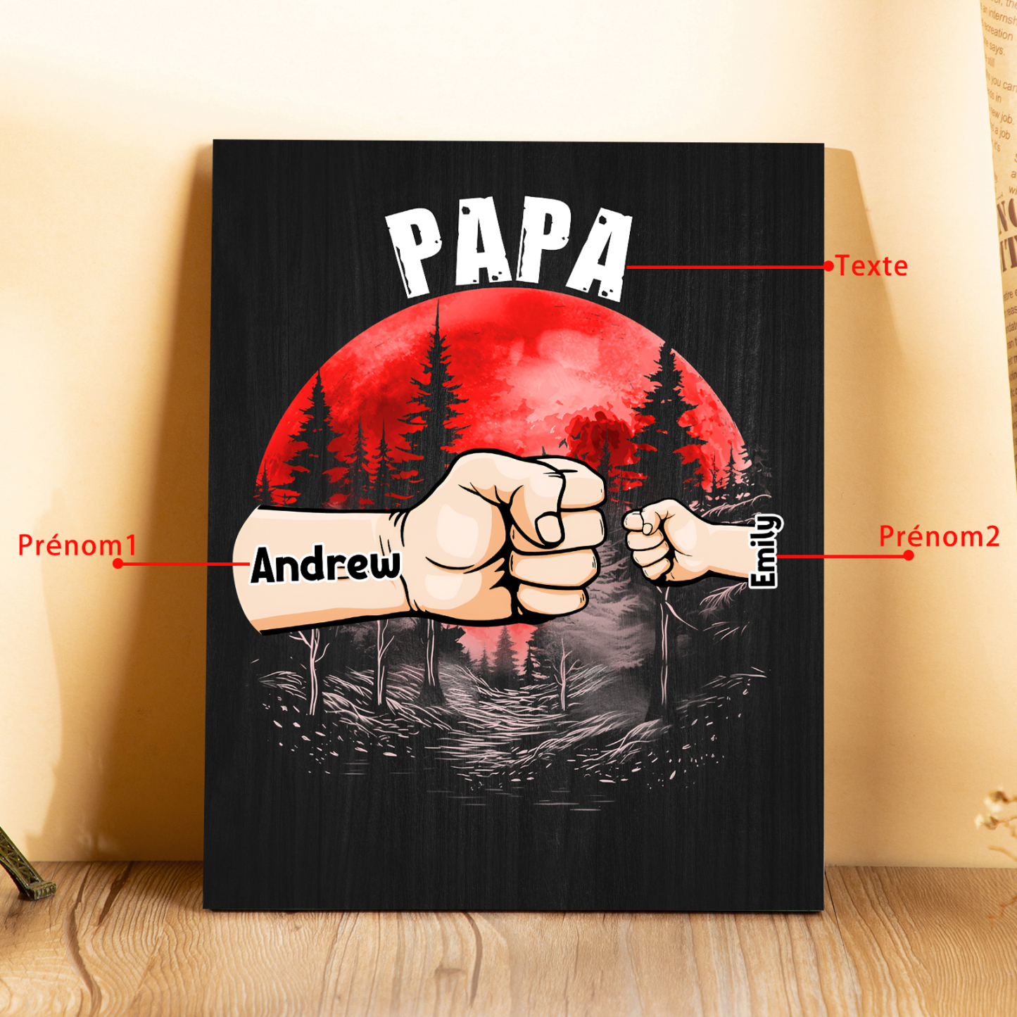 À Mon Papa/Papi-Cadre en Bois Poings 2 Prénoms Personnalisés avec Texte