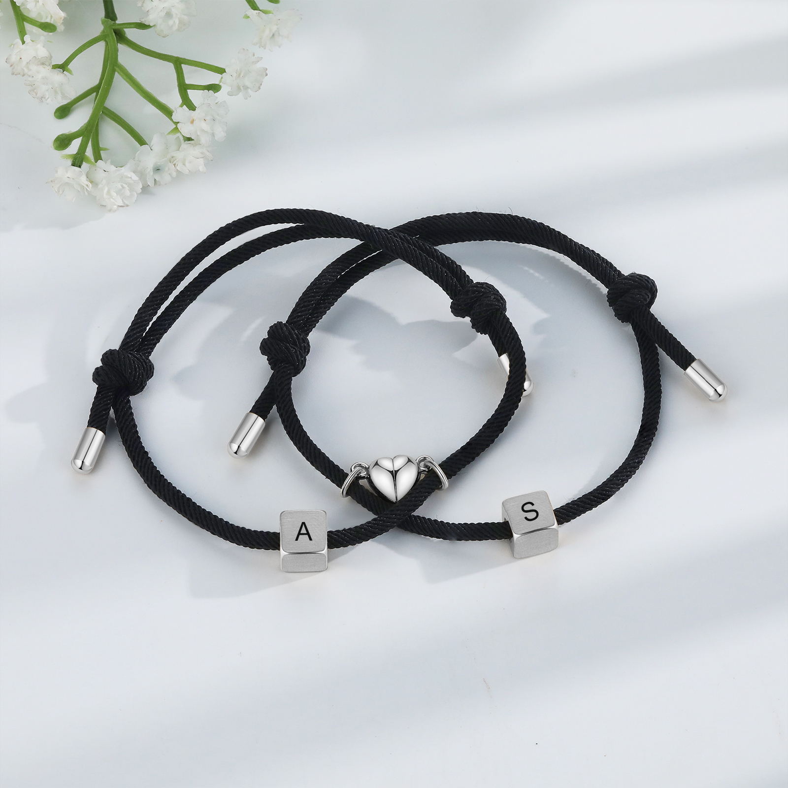 Bracelet Initiale Magnétique 2 Lettres Personnalisées pour Couple｜Jessemade