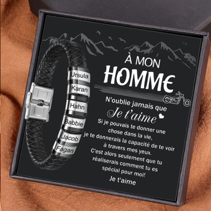 À mon Homme - Bracelet Cuir tressé 6 Prénoms Personnalisés Bracelet Homme