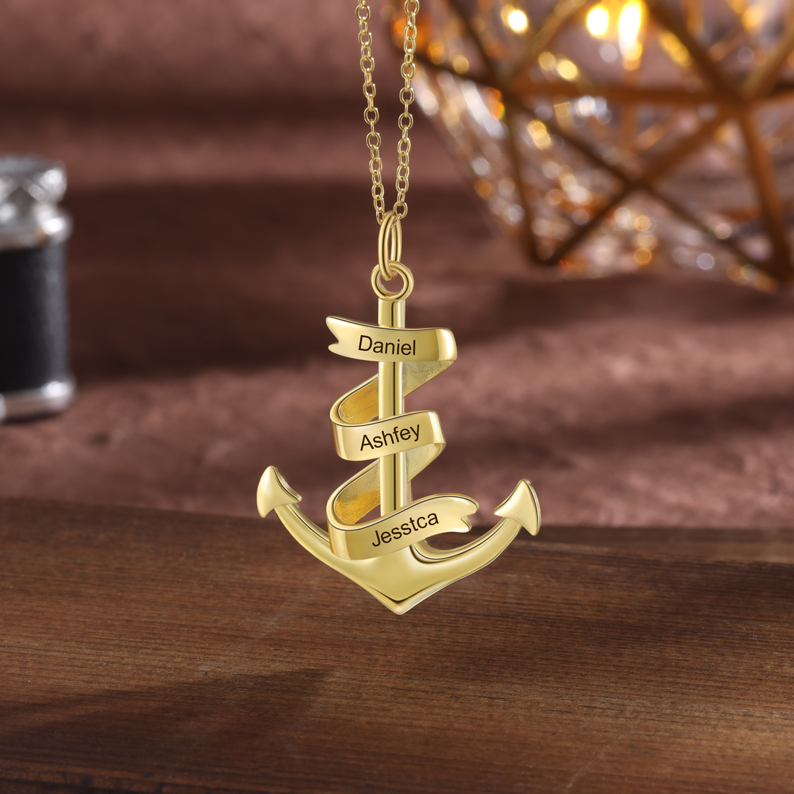 Collier d'ancre marine nautique Pirate ancre pendentif 3 Prénoms Personnalisés Collier Homme