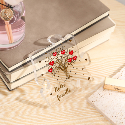 Plaque Acrylique en forme de Puzzle Arbre de Vie 7 Prénoms et Texte Personnalisés