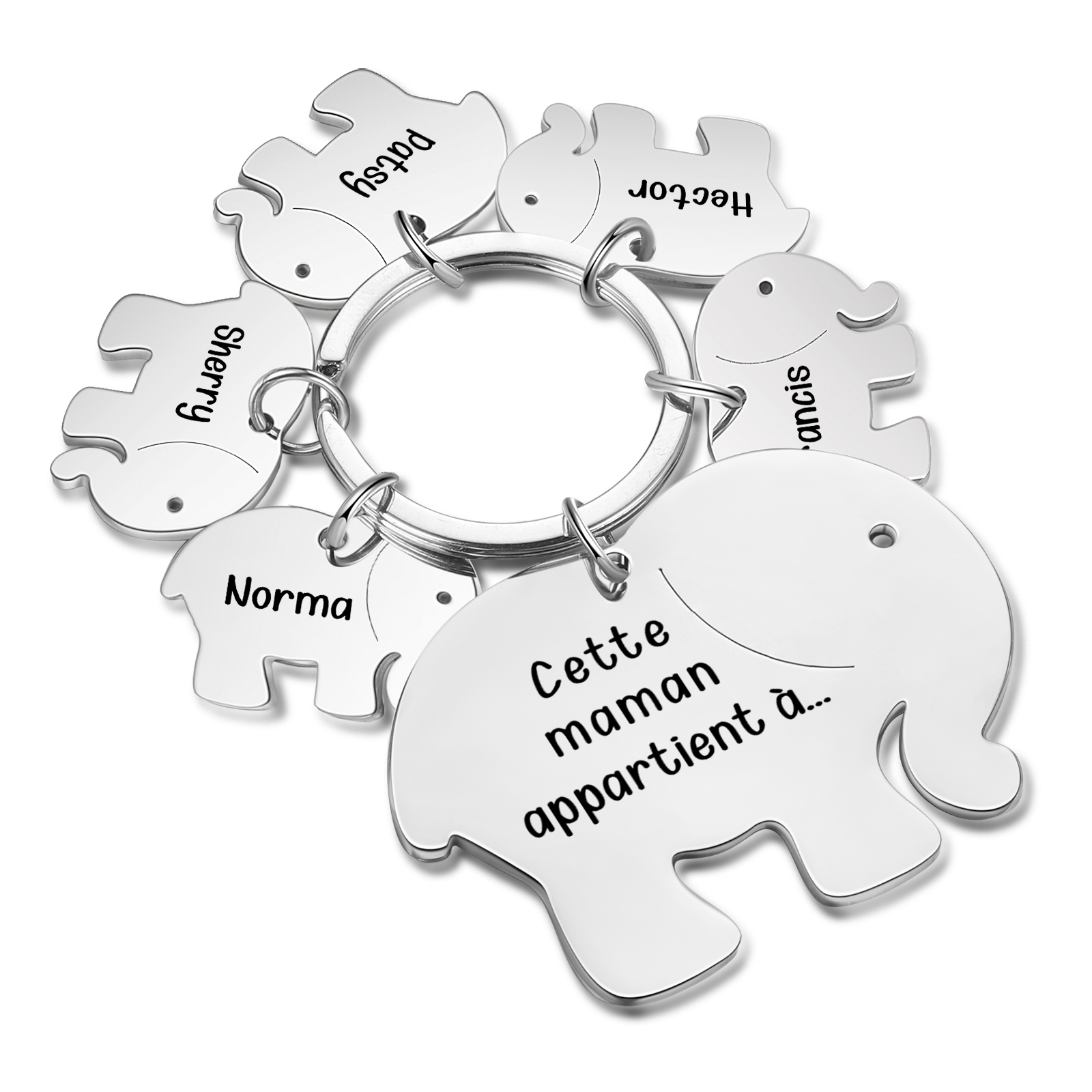 À Maman/Mamie - Porte-Clés Éléphant 5 Prénoms Personnalisés avec Texte