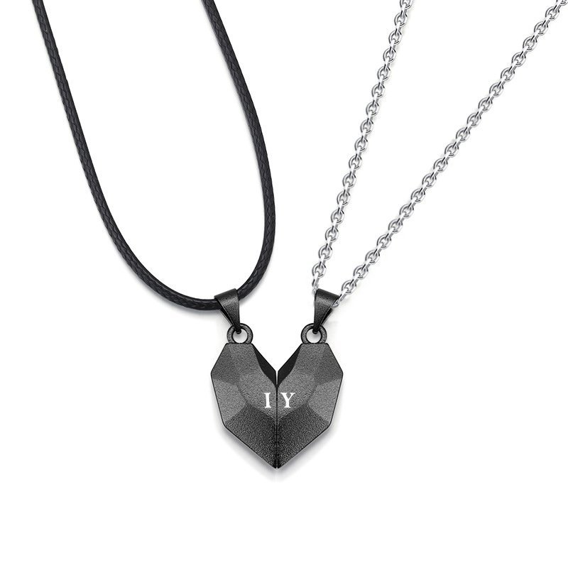 À Ma Petite Amie -Collier breloque Coeur 2 Lettres personnalisés Avec aimant pour Couple