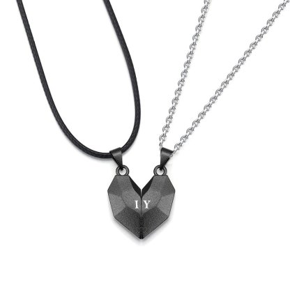 À Ma Petite Amie -Collier breloque Coeur 2 Lettres personnalisés Avec aimant pour Couple