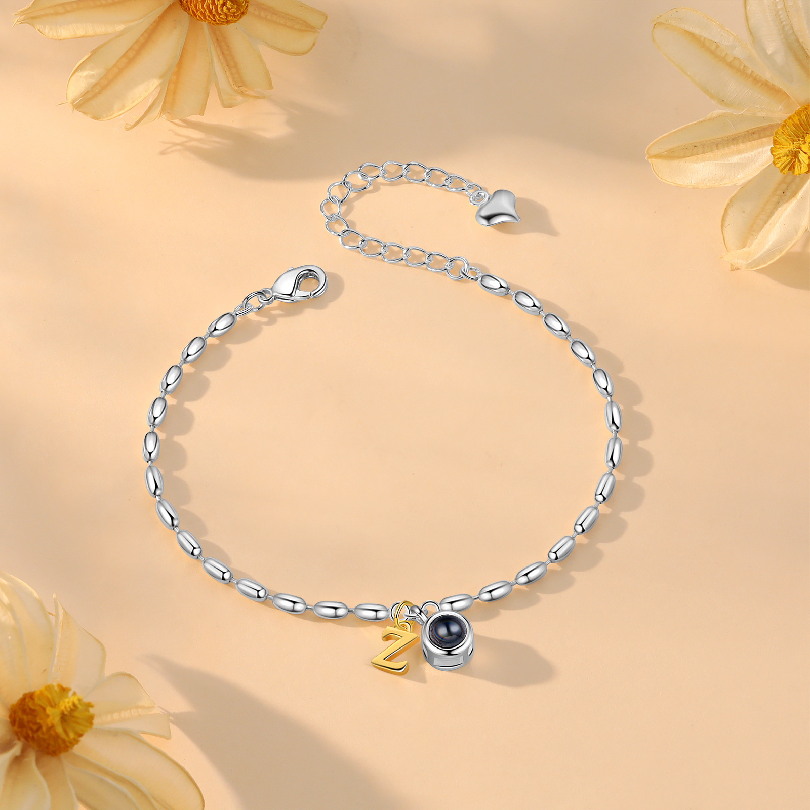 Bracelet Projection de Pierres Bracelet Initiale 1 Photo Personnalisée avec 26 Lettres｜Jessemade