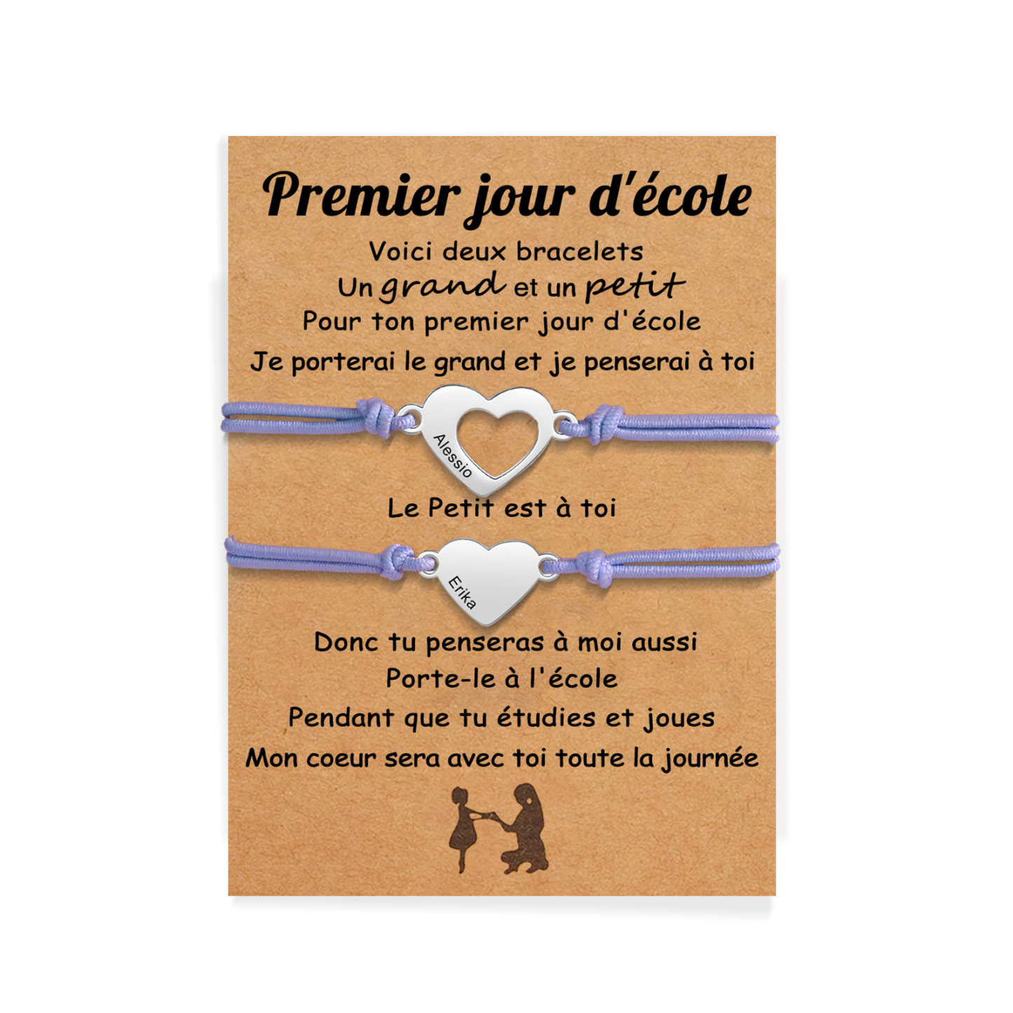 2PCS Bracelets Cœur 2 Prénoms Personnalisés Bracelet en Commun corde élastiques Cadeau Rentrée Scolaire Premier jour d’école|Jessemade