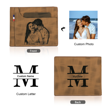 Portefeuille Classique 1 Prénom et Lettre Personnalisés avec Photo Porte-Monnaie Carte