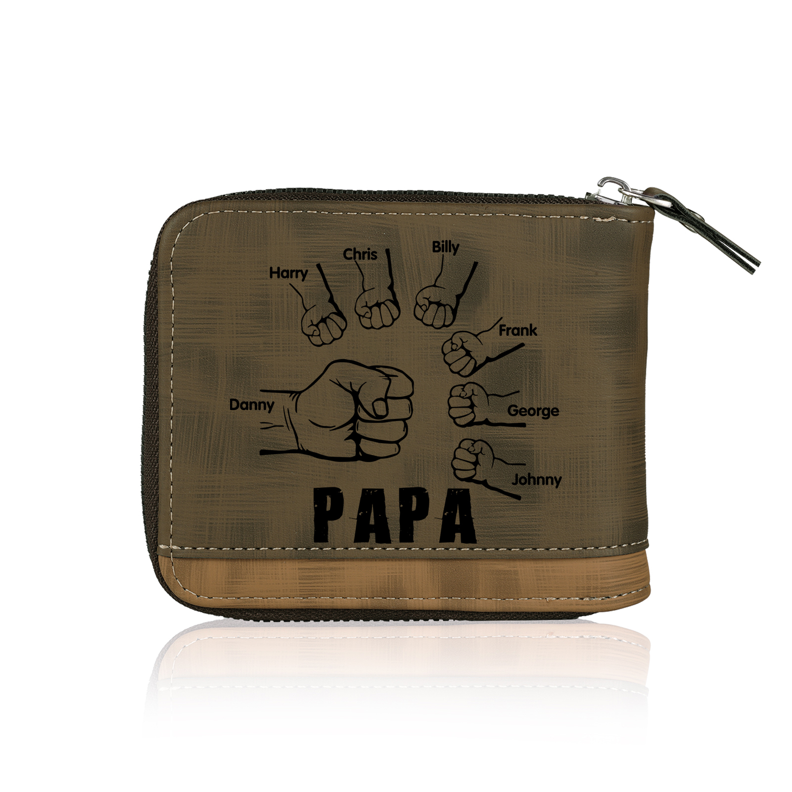 À mon Papa - Portefeuille Poings 7 Prénoms Personnalisés avec Photo Classique Homme Porte-Monnaie Carte