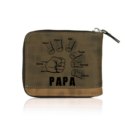 À mon Papa - Portefeuille Poings 7 Prénoms Personnalisés avec Photo Classique Homme Porte-Monnaie Carte