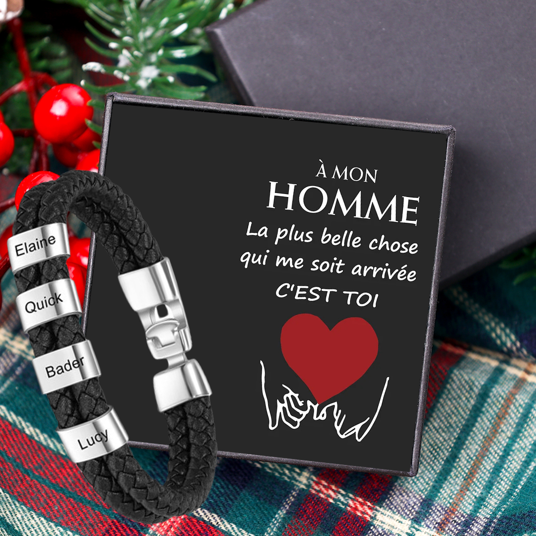 À mon homme - Bracelet Cuir tressé 2-5 Prénoms Personnalisés Bracelet Homme