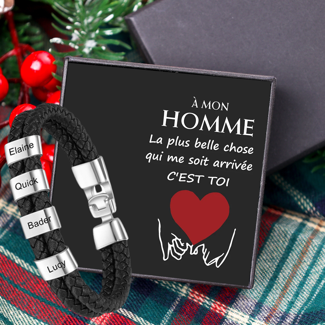 À mon homme - Bracelet Cuir tressé 2-5 Prénoms Personnalisés Bracelet Homme