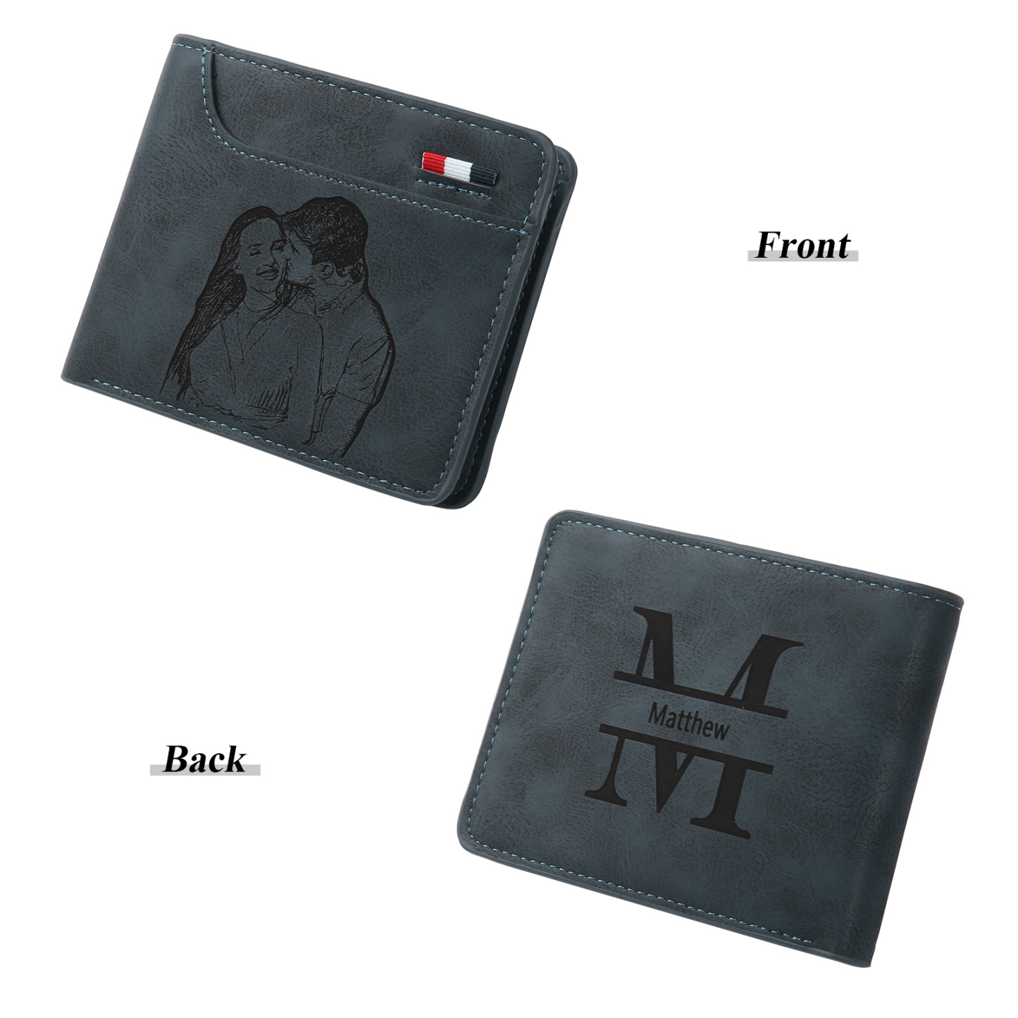 Portefeuille Classique 1 Prénom et Lettre Personnalisés avec Photo Porte-Monnaie Carte Homme