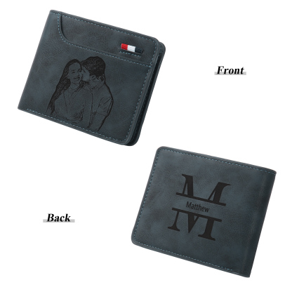 Portefeuille Classique 1 Prénom et Lettre Personnalisés avec Photo Porte-Monnaie Carte Homme