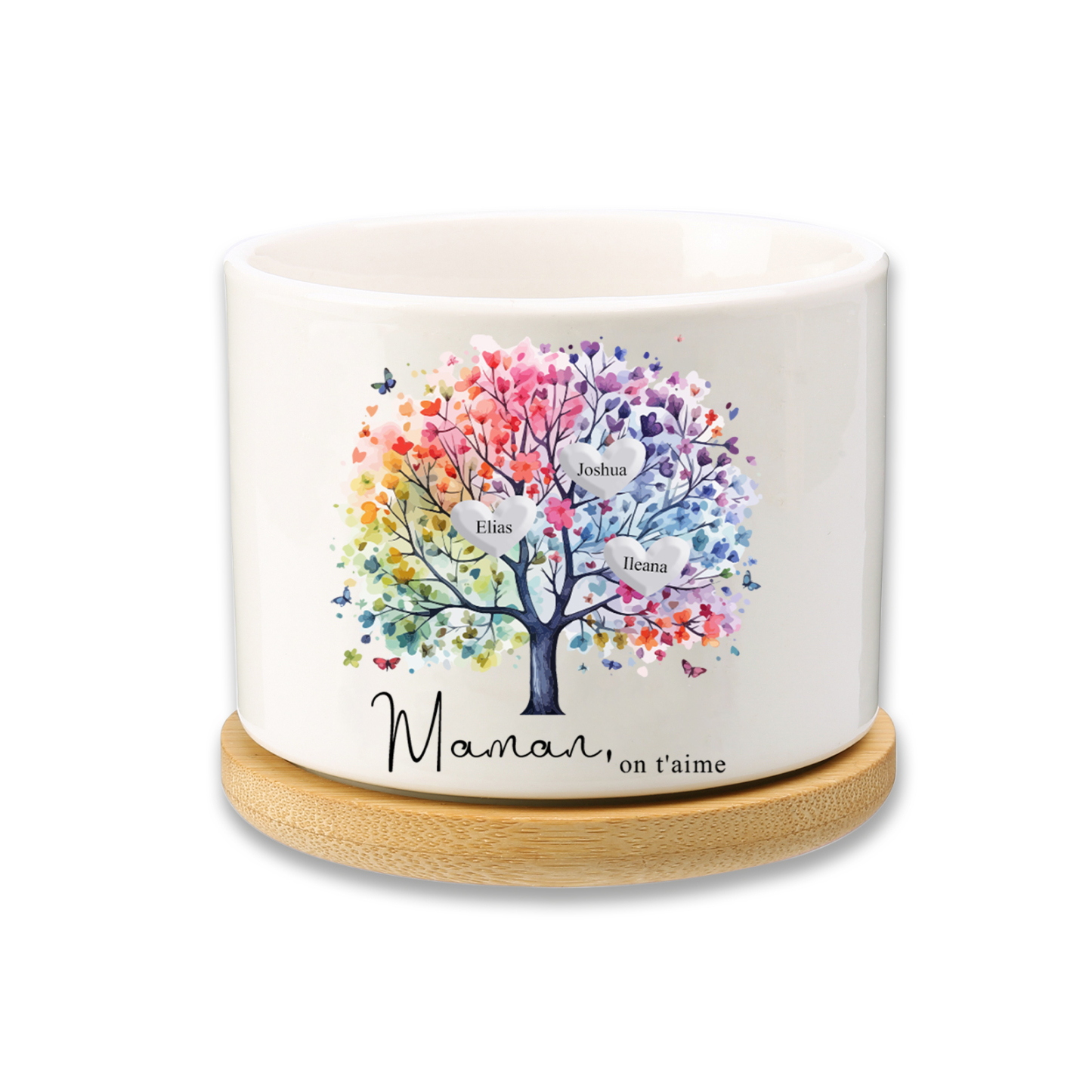 Vase/Pot de Fleurs Arbre 3 Prénoms Personnalisés avec Texte Décoration de la Maison (sans plantes)