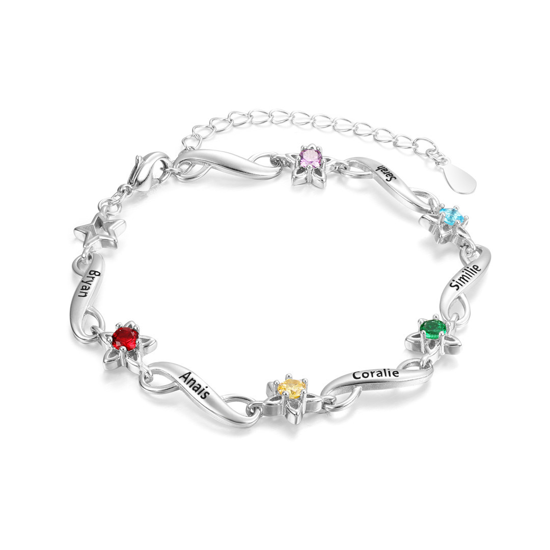 Jessemade FR Bracelet infini à Breloque 5 Prénom Personnalisé avec 5 Pierre de Naissance