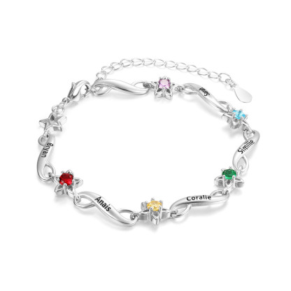 Jessemade FR Bracelet infini à Breloque 5 Prénom Personnalisé avec 5 Pierre de Naissance