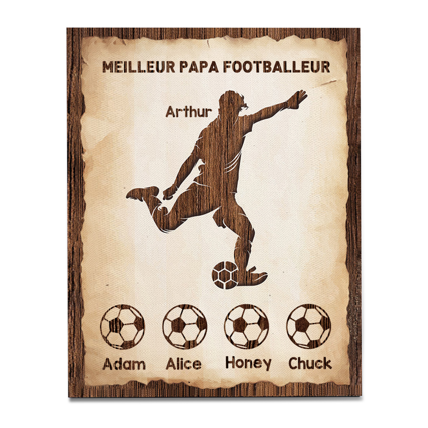 À Mon Papa-Cadre en Bois Football 5 Prénoms Personnalisés