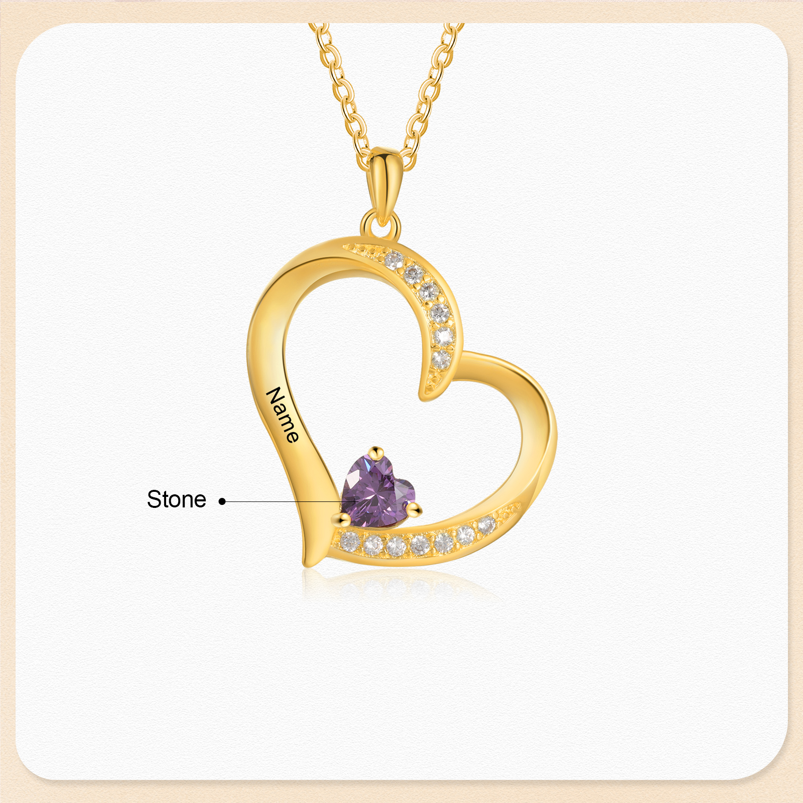 Collier Cœur 1-6 Prénoms Personnalisés avec Pierre de naissance