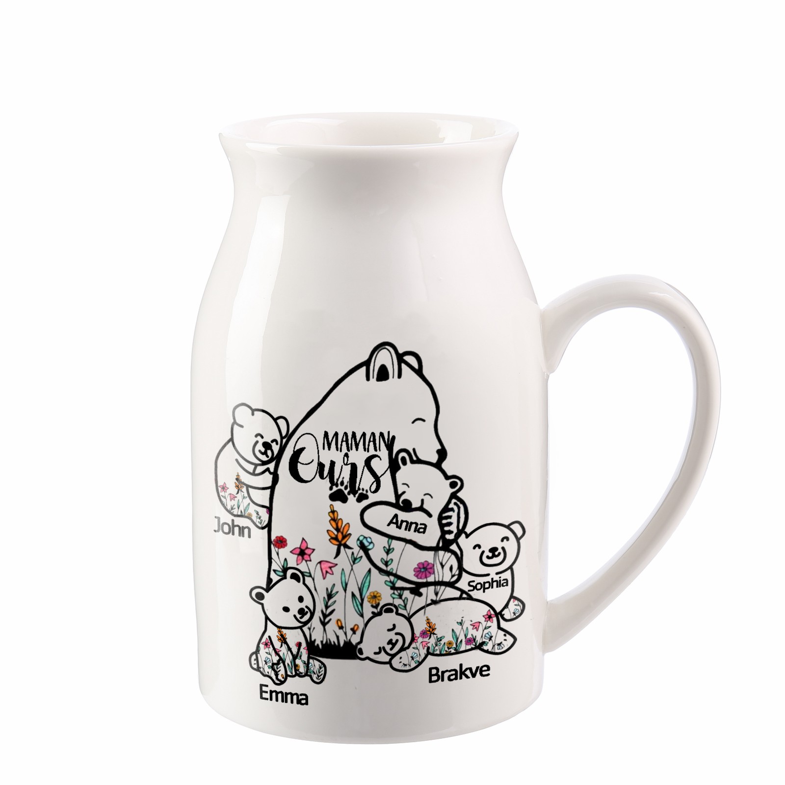 Vase à Fleurs Ours 5 Prénoms Personnalisés avec Texte Décoration de la Maison