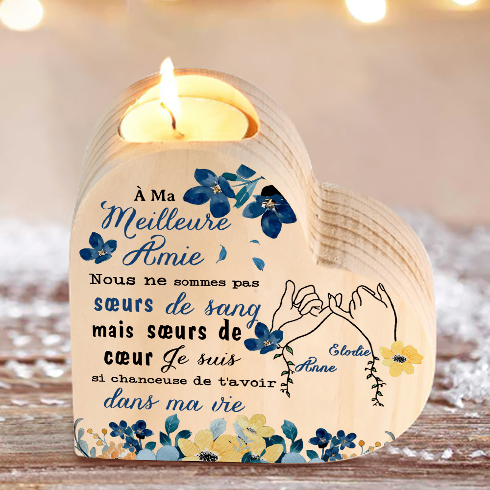 À Ma Meilleure Amie - Bougeoir en Bois 2 Prénoms Personnalisés sans bougie