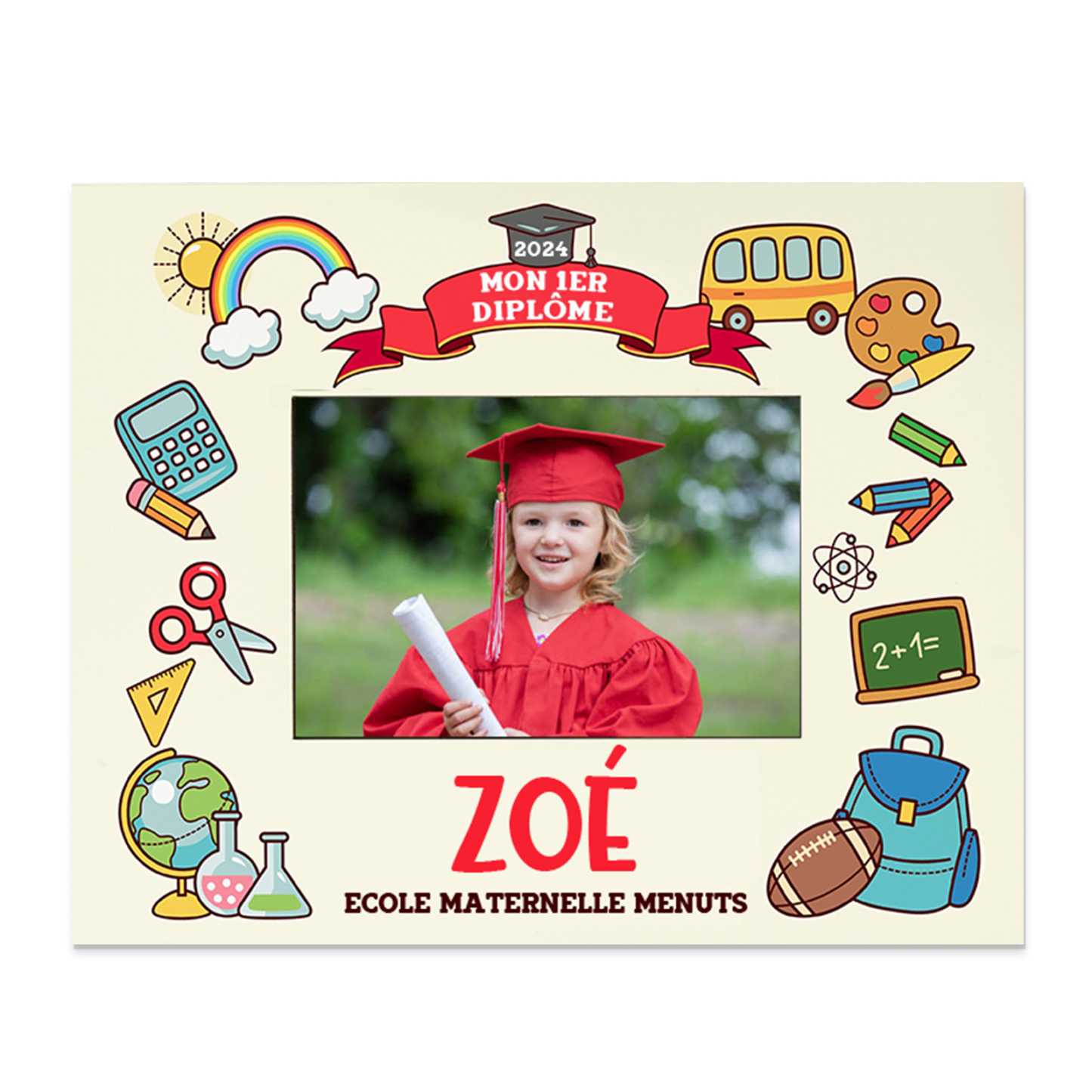 Cadre en Bois Diplômés de la Maternelle Prénom et Photo Personnalisés avec Année et Texte Cadeau pour Enfants