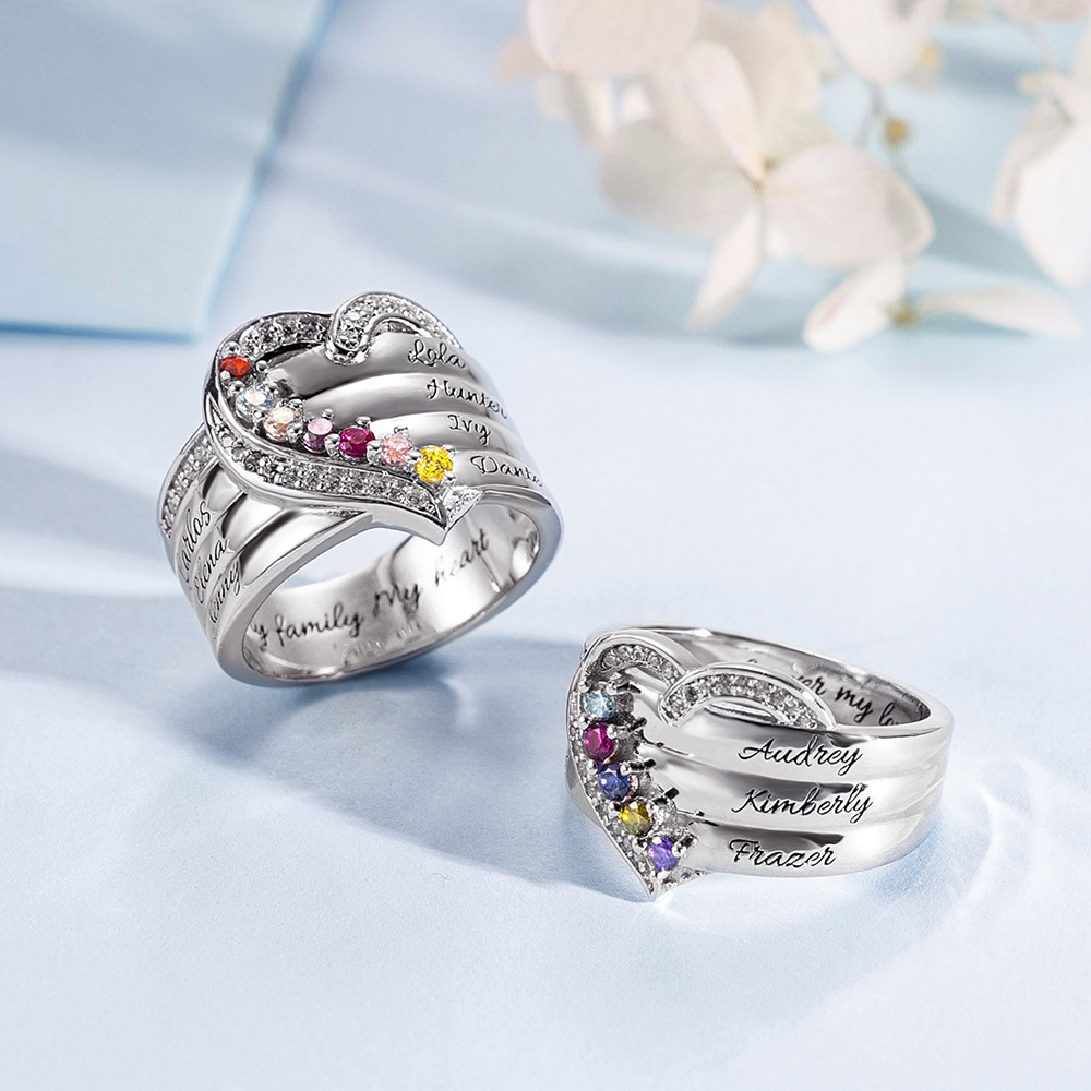 Bague Argent 925 1 Prénom Personnalisé avec 1 Pierre de Naissance