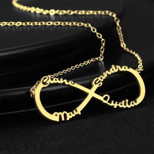 Collier 4 Prénom Infini en Argent 925 Quatre Prénoms