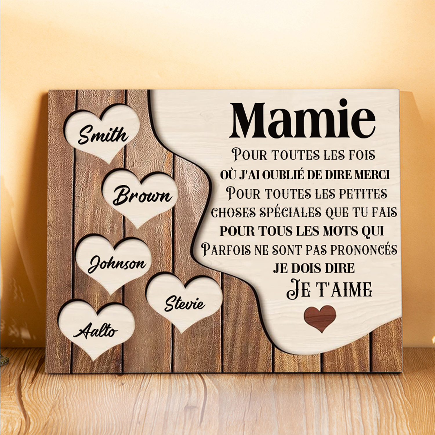 À ma Maman/Mamie - Cadre en Bois 5 Prénoms Personnalisés avec Texte Cadeau pour Famille