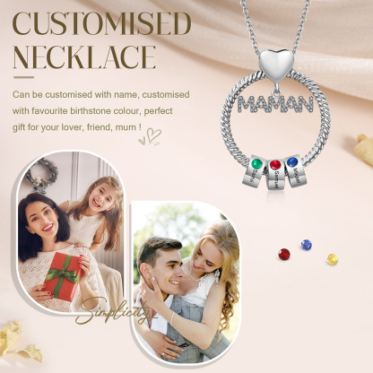 À ma Maman - Collier Pendentif 3 Prénoms Personnalisés avec Pierre de naissance｜Jessemade
