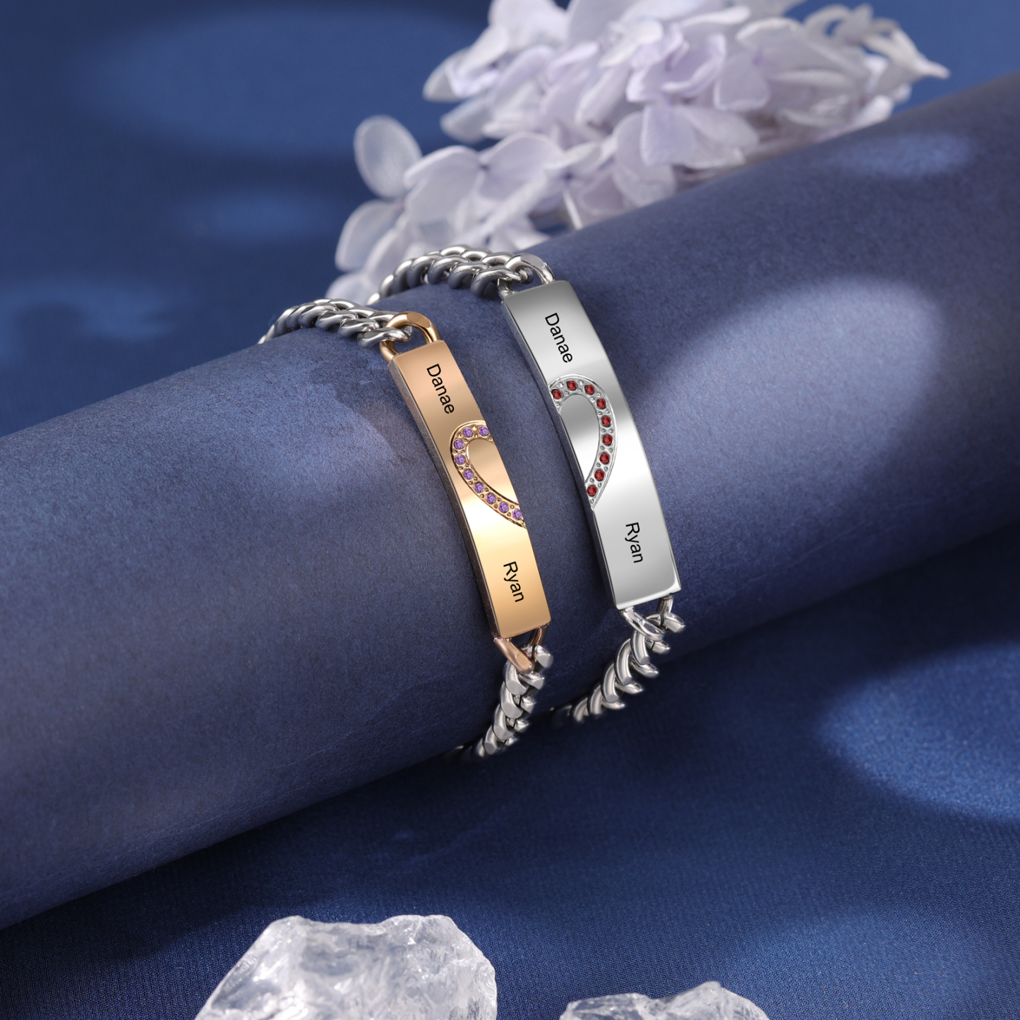 Bracelet couple 2PCS avec 2 Prénoms Personnalisé Gourmette bracelet en commun | Jessemade