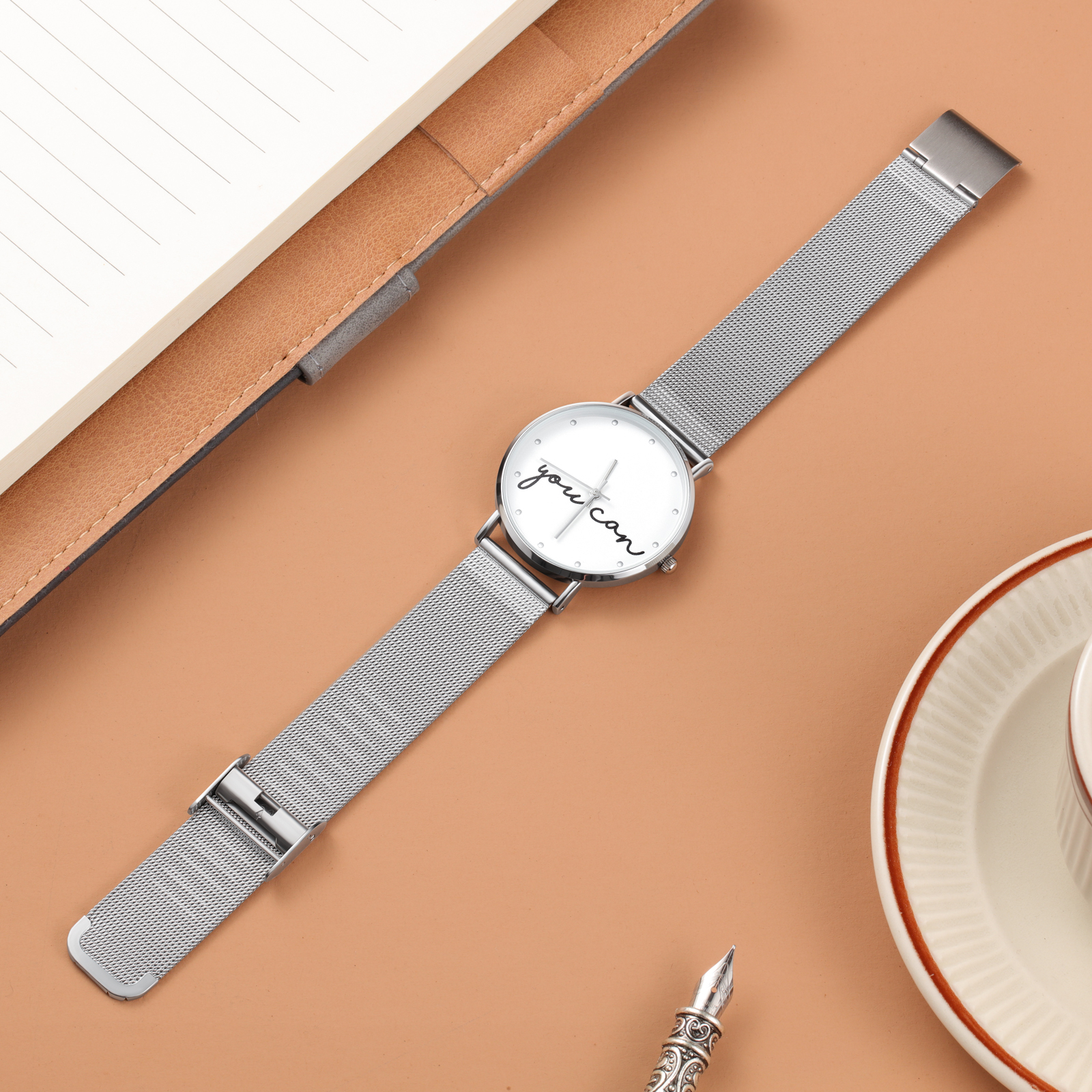 Montre Personnalisée Texte avec Gravure du prénom ou Message Bracelet en acier inoxydable