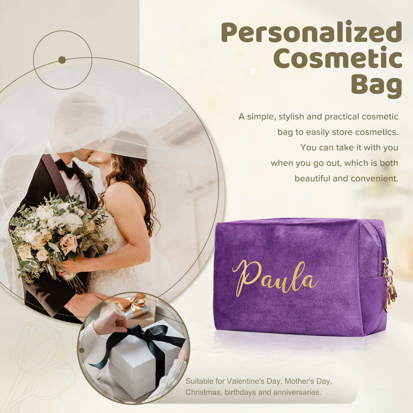 Trousse De Maquillage 1 Prénom Personnalisé Sac De Maquillage À Capacité Élevée Pour Femmes