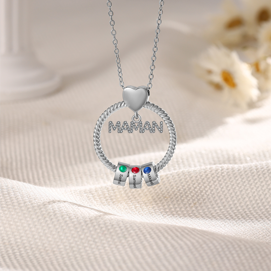À ma Maman - Collier Pendentif 3 Prénoms Personnalisés avec Pierre de naissance|Jessemade