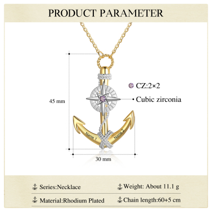 Collier d'ancre marine nautique Pirate ancre pendentif 2 Prénom Personnalisés avec pierre de naissance