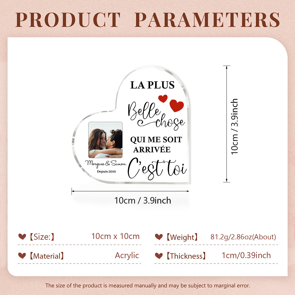Plaque Acrylique en Forme de Coeur Texte avec Année et Photo Personnalisées | Jessemade