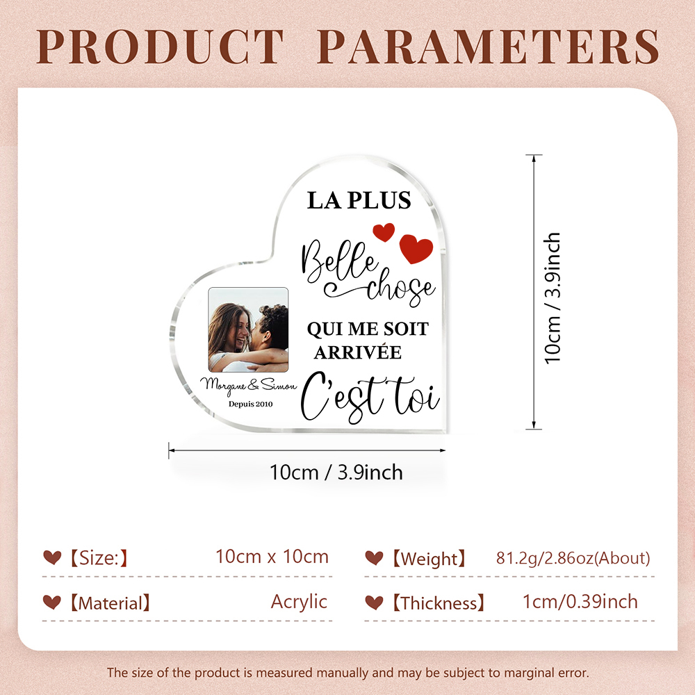 Plaque Acrylique en Forme de Coeur Texte avec Année et Photo Personnalisées | Jessemade