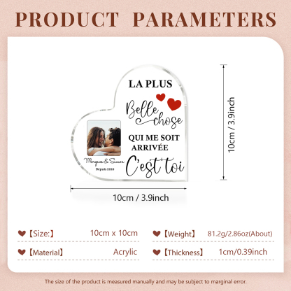 Plaque Acrylique en Forme de Coeur Texte avec Année et Photo Personnalisées | Jessemade