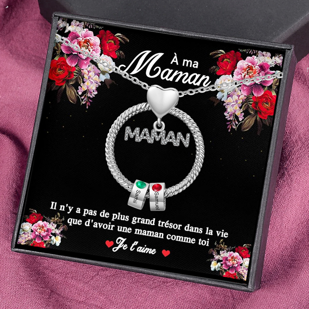 À ma Maman - Collier Pendentif 2 Prénoms Personnalisés avec Pierre de naissance