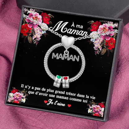 À ma Maman - Collier Pendentif 2 Prénoms Personnalisés avec Pierre de naissance