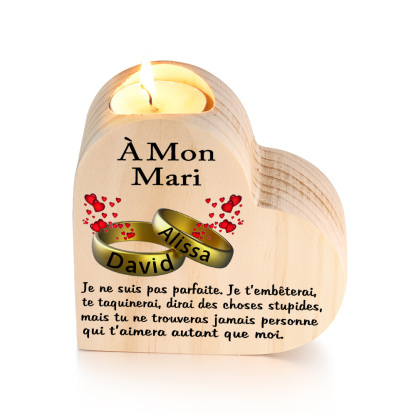 À Mon Mari-Bougeoir en Bois Couple 2 Prénoms Personnalisés sans bougie