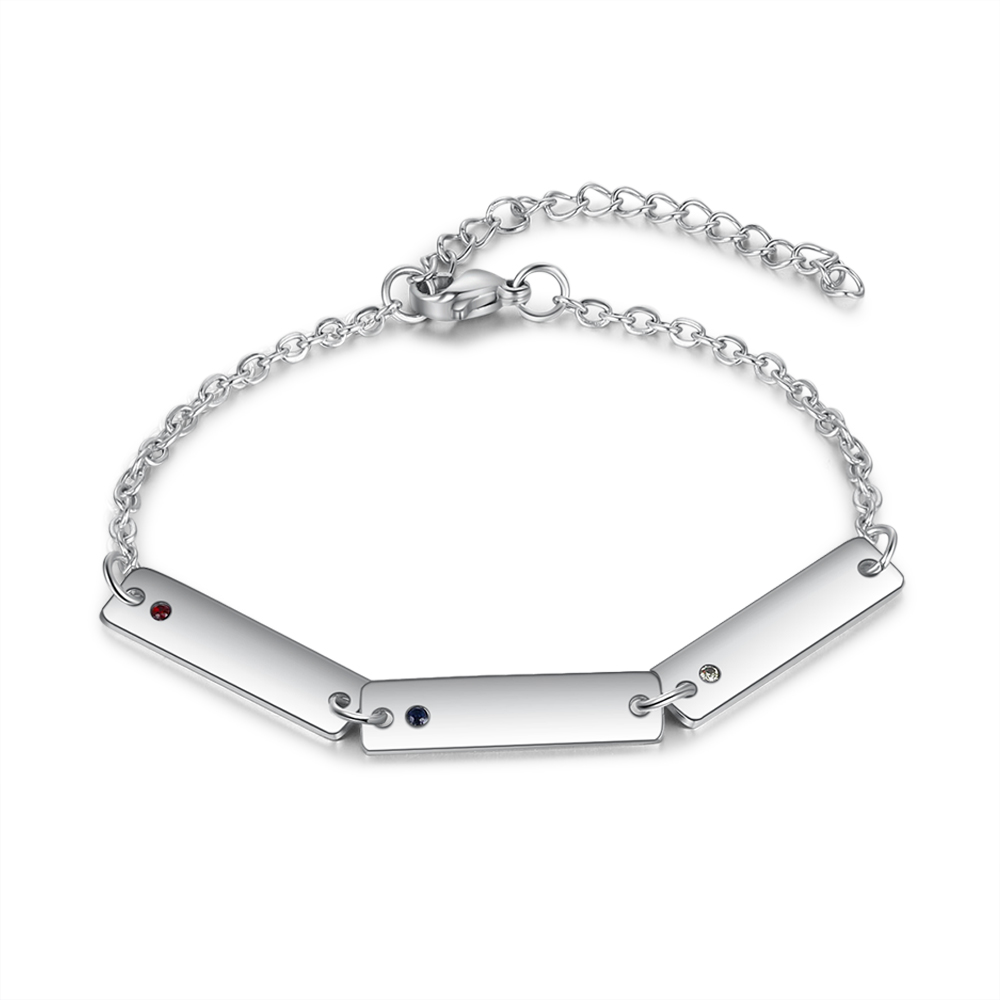 Bracelet 3 Prénom Personnalisé avec 3 Pierre de Naissance