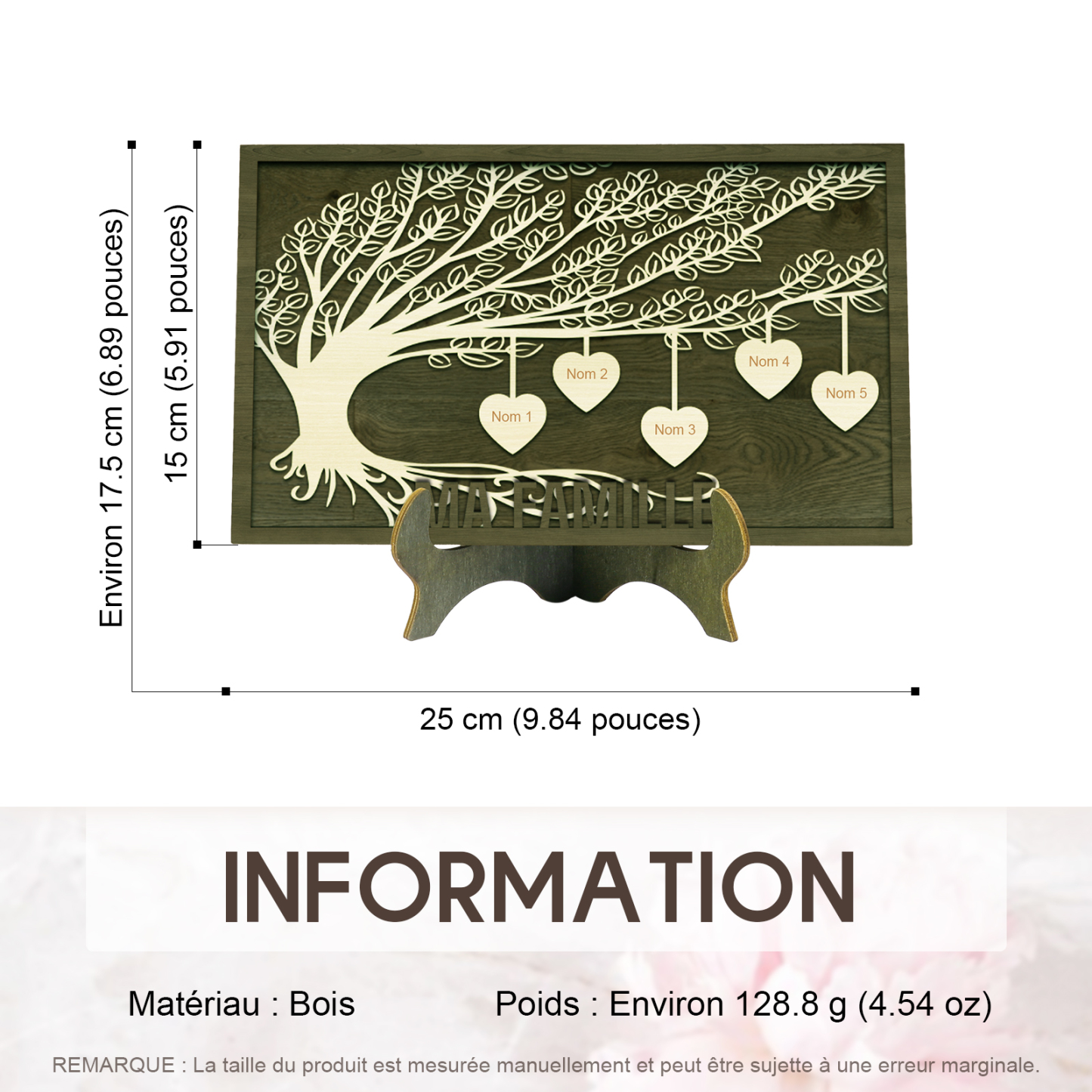 Décoration en bois Arbre de Vie 5 Prénoms Personnalisés Ornement Famille