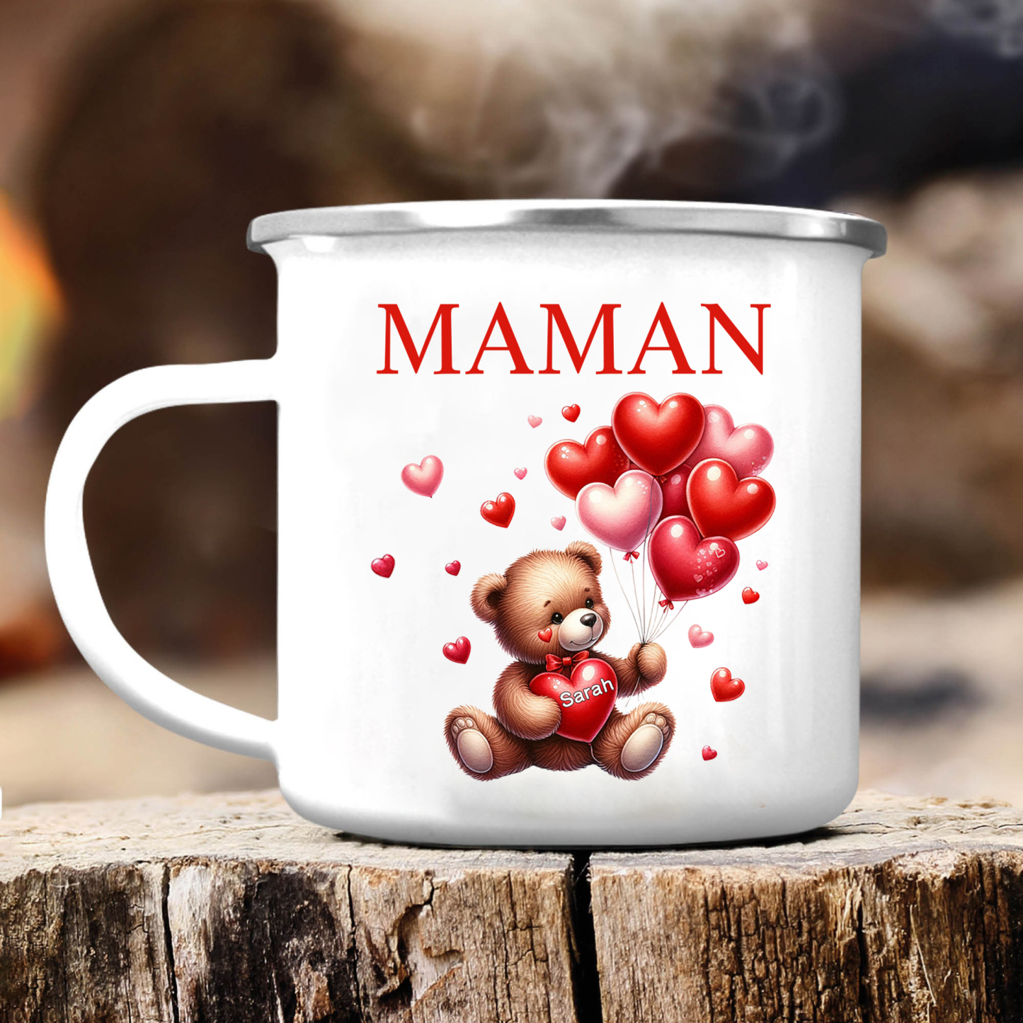 À Maman/Mamie - Tasse émaillée Ours 1 Prénom Personnalisé
