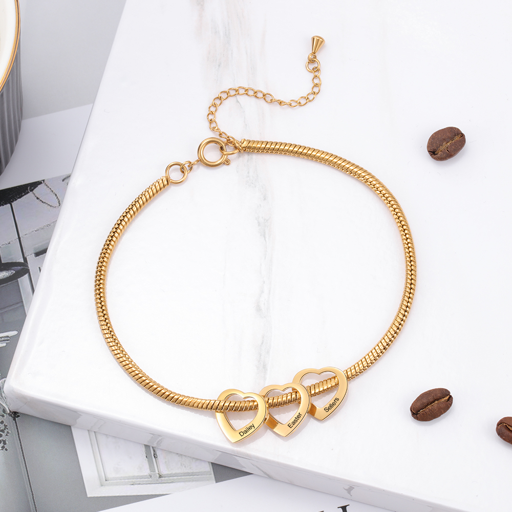 Bracelet Cheville Réglable Prénom Personnalisés Pour Femmes Avec 6 Pendentif Coeur