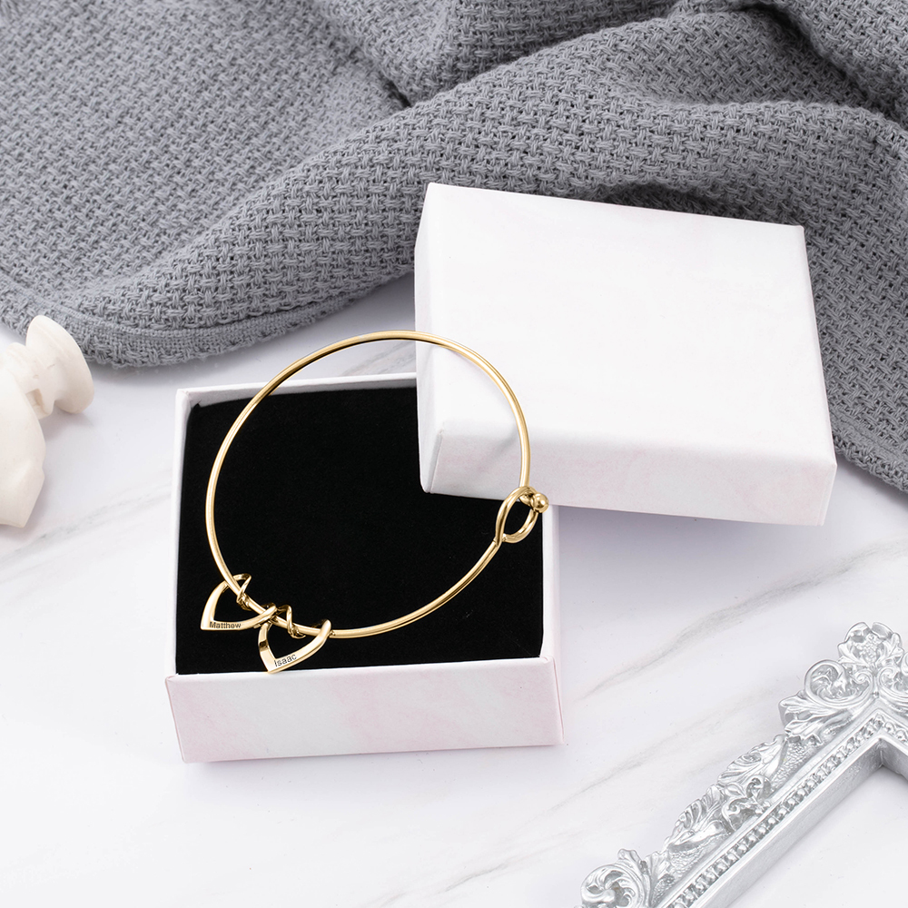 Bracelet Enfant 4 Prénoms Personnalisés avec 4 Cœur Breloques