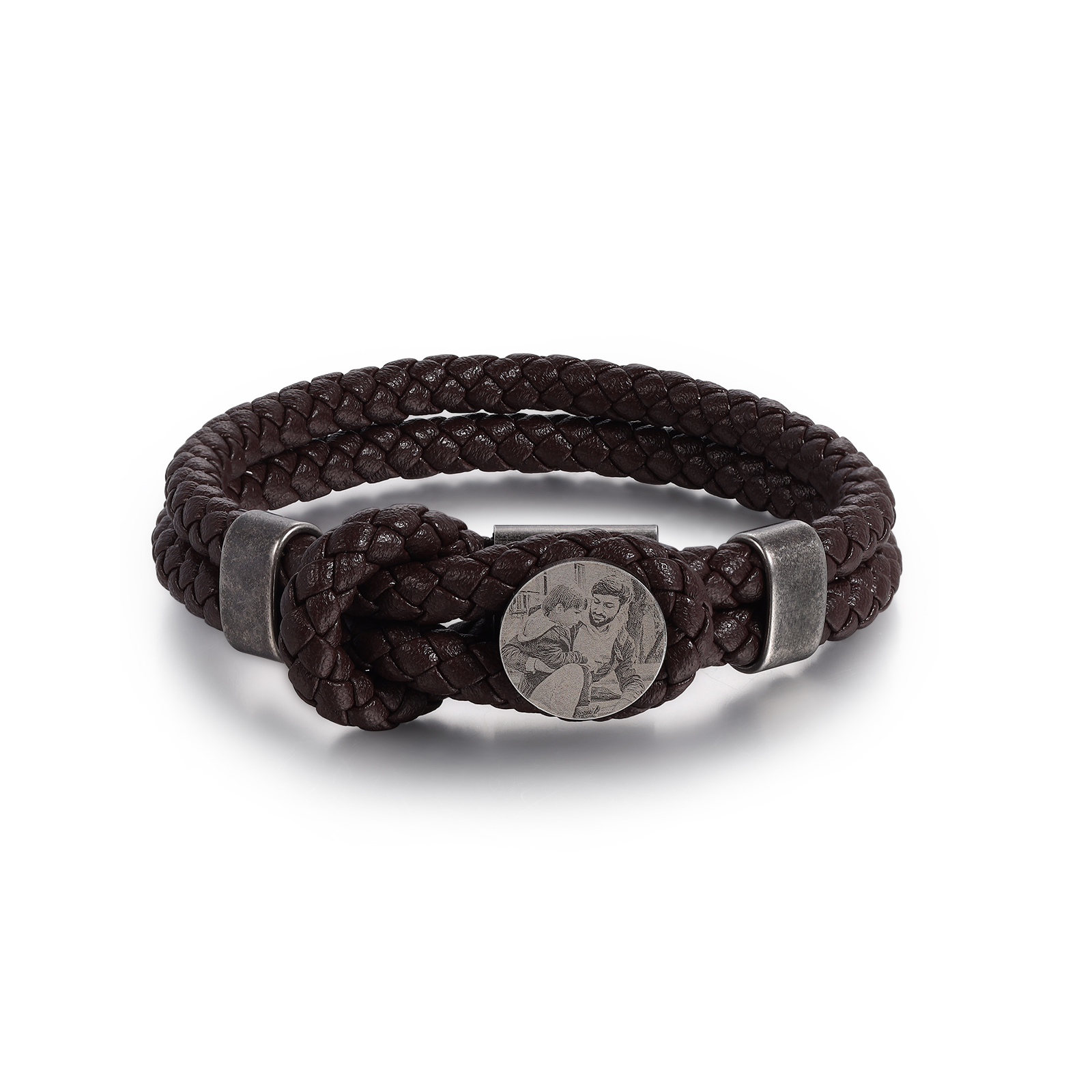 Bracelet Photo Personnalisé avec 2 Prénoms Bracelet en Cuir pour Homme｜Jessemade