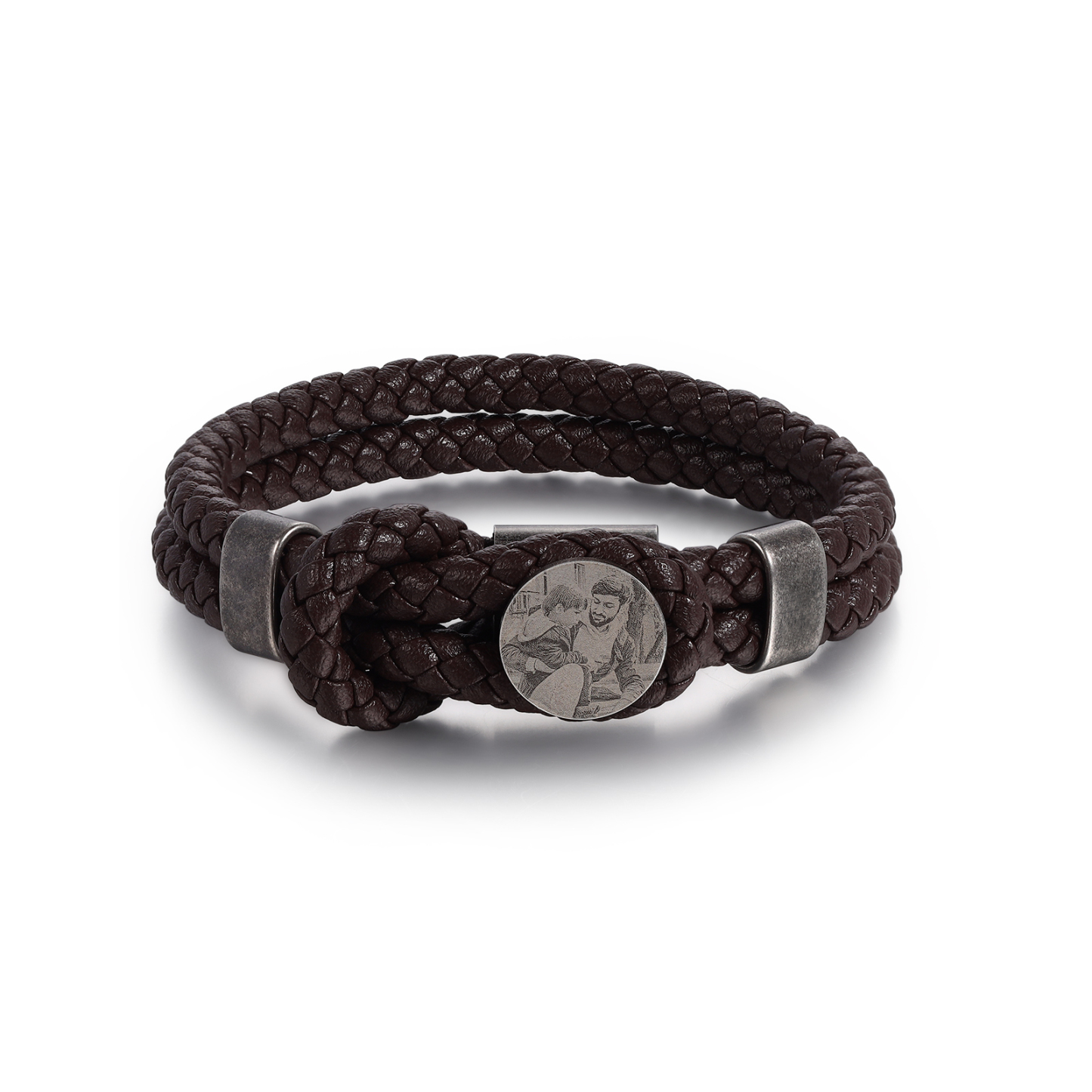 Bracelet Photo Personnalisé avec 2 Prénoms Bracelet en Cuir pour Homme｜Jessemade